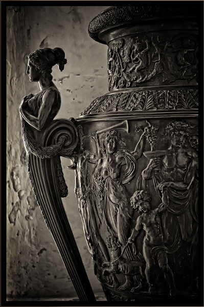 Embossed Metal Urn with Female Handle