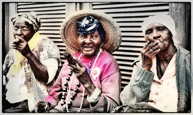 Three Cuban Women Smoking Cigars