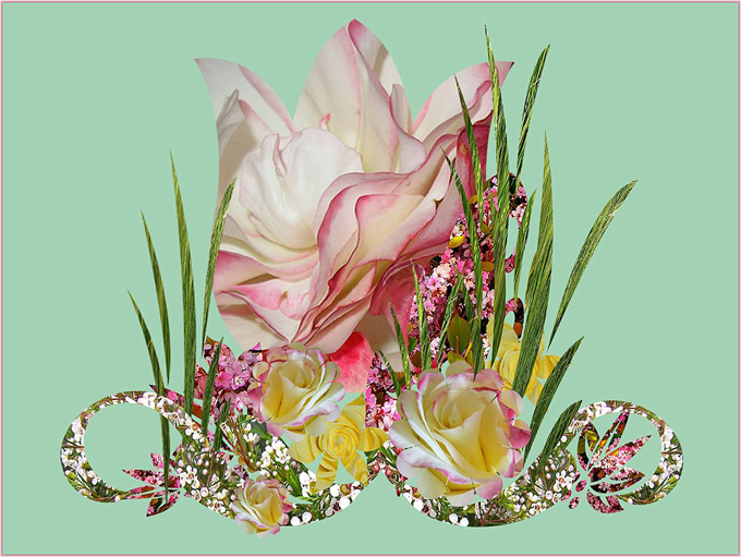 Beautiful flower montage on mint green background